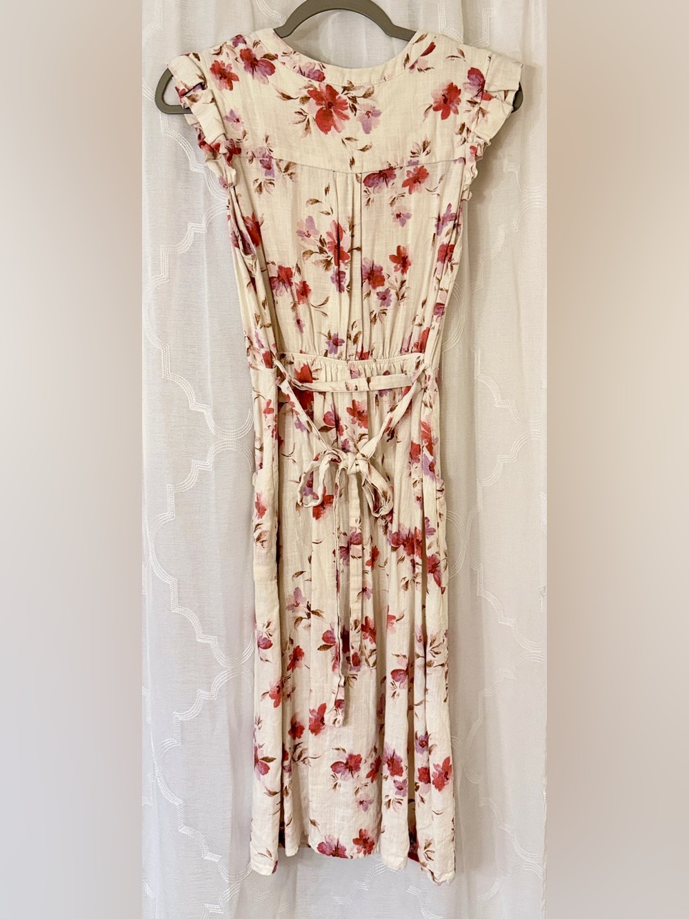 Monteau Cream Floral Midi Dress Medium Cottagecore Button Front Dress - Picture 16 of 16